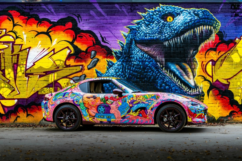 Mazda Dealer Creates A $75K MX-5 That Glows In The Dark With A Giant Godzilla Surprise